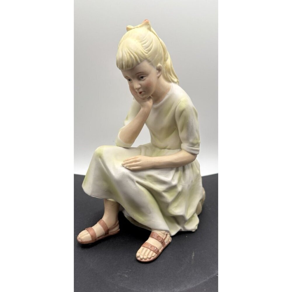 ANDREA By SADEK Porcelain Girl Sitting On A Rock In Deep Thought #9698